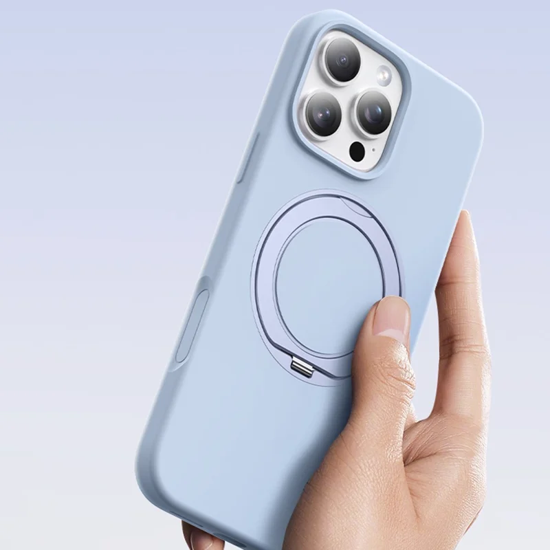 For iPhone 15 Pro Case Rotating Kickstand Liquid Silicone + PC Phone Cover - Light Purple