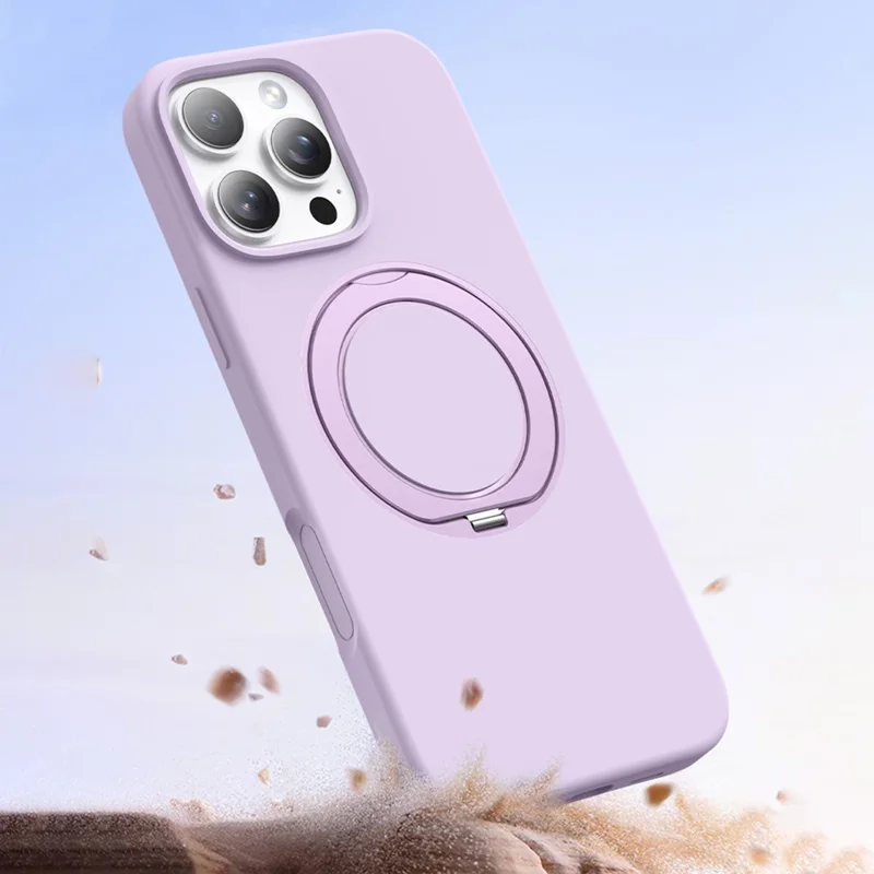 For iPhone 15 Pro Case Rotating Kickstand Liquid Silicone + PC Phone Cover - Light Yellow