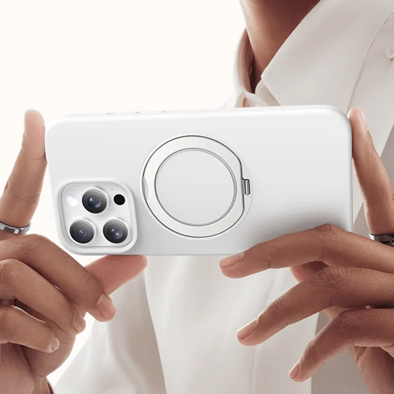 For iPhone 15 Case Rotating Kickstand Liquid Silicone + PC Phone Cover - Light Purple