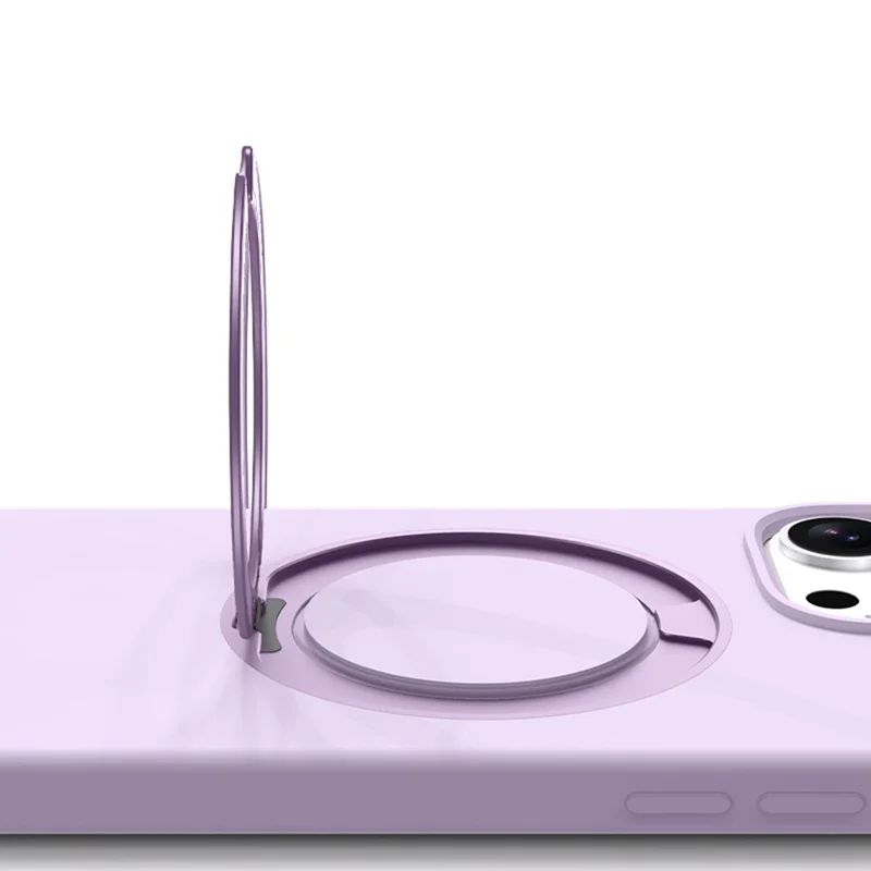For iPhone 15 Case Rotating Kickstand Liquid Silicone + PC Phone Cover - Light Purple