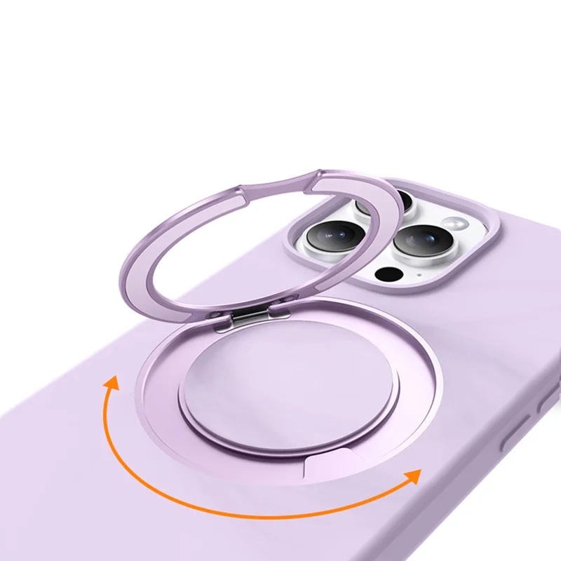 For iPhone 15 Case Rotating Kickstand Liquid Silicone + PC Phone Cover - Light Purple