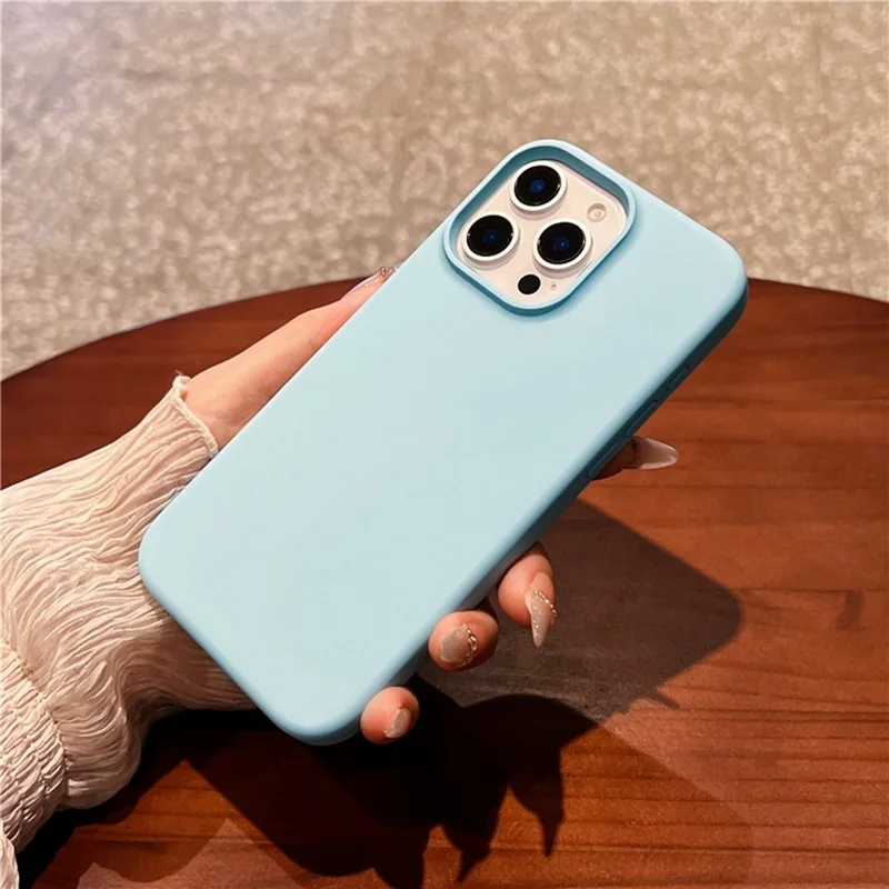 For iPhone 16 Pro Max Case Soft Microfiber Lining Liquid Silicone + PC Phone Cover - Ice Blue