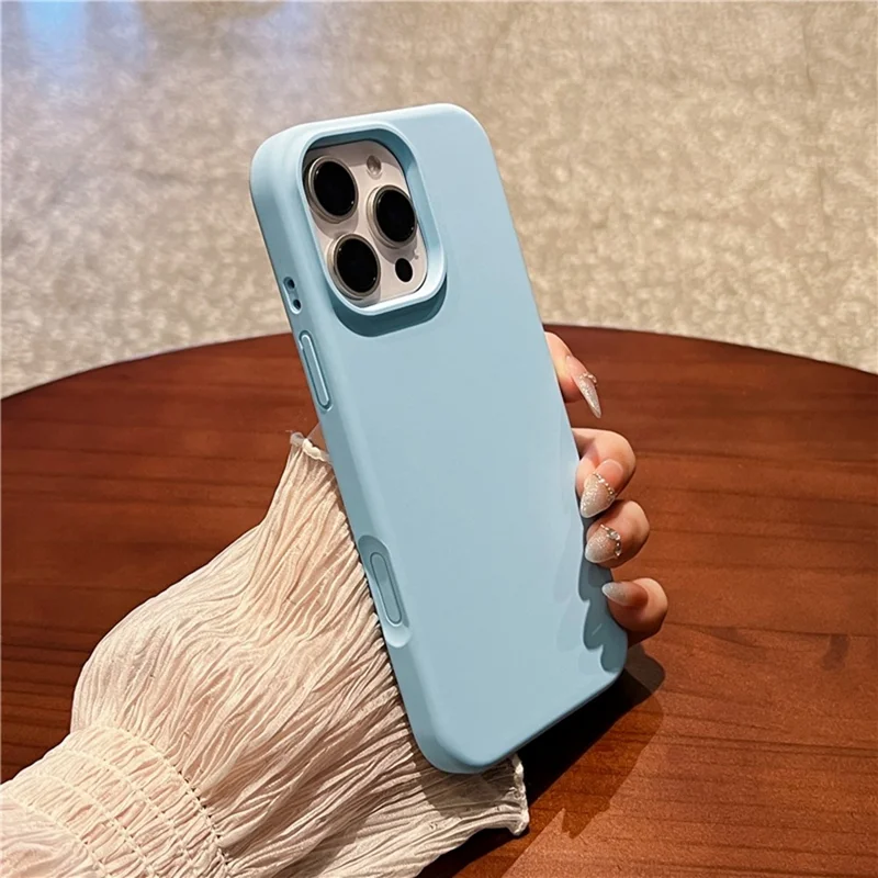 For iPhone 16 Pro Max Case Soft Microfiber Lining Liquid Silicone + PC Phone Cover - Ice Blue