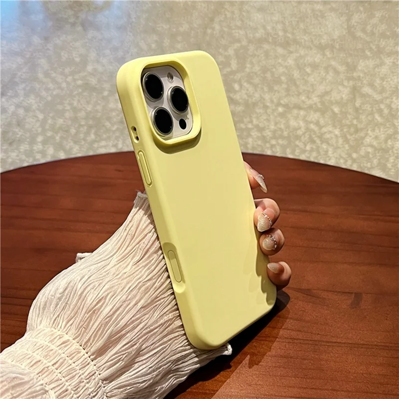 For iPhone 16 Pro Max Case Soft Microfiber Lining Liquid Silicone + PC Phone Cover - Light Yellow