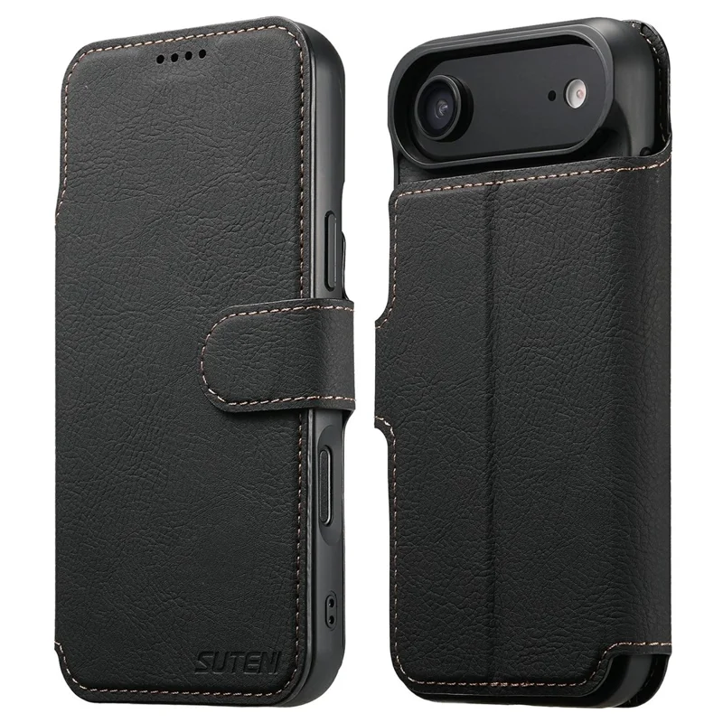 SUTENI Q-05 For iPhone 17 Air Case Detachable Wallet Stand Litchi Texture Leather Flip Phone Cover - Black