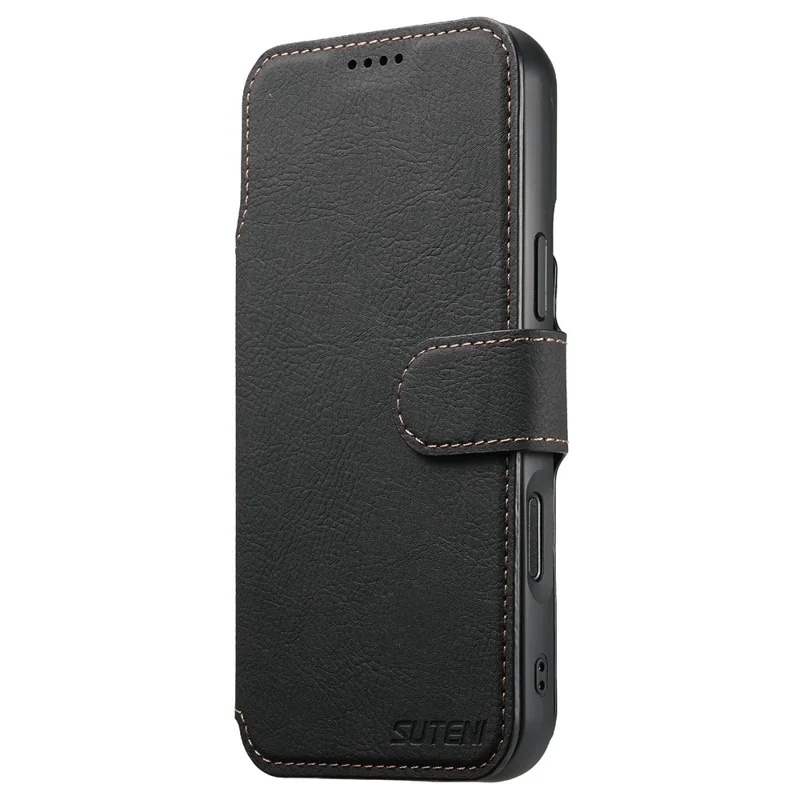 SUTENI Q-05 For iPhone 17 Air Case Detachable Wallet Stand Litchi Texture Leather Flip Phone Cover - Black