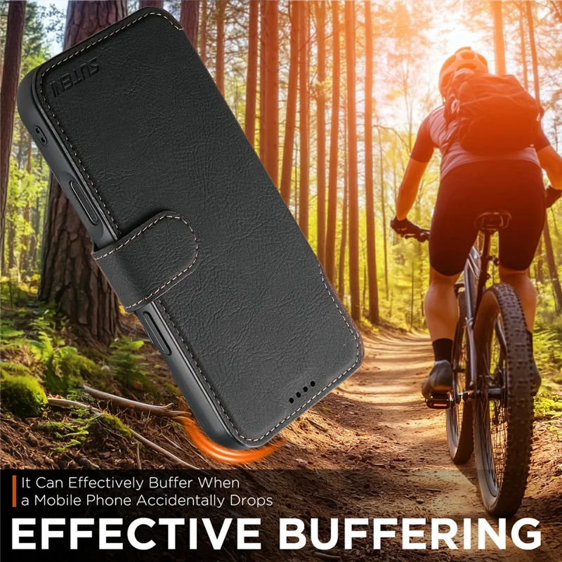 SUTENI Q-05 For iPhone 17 Air Case Detachable Wallet Stand Litchi Texture Leather Flip Phone Cover - Black