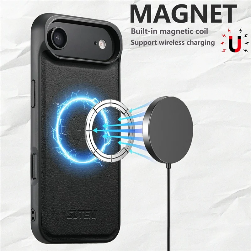 SUTENI Q-05 For iPhone 17 Air Case Detachable Wallet Stand Litchi Texture Leather Flip Phone Cover - Black