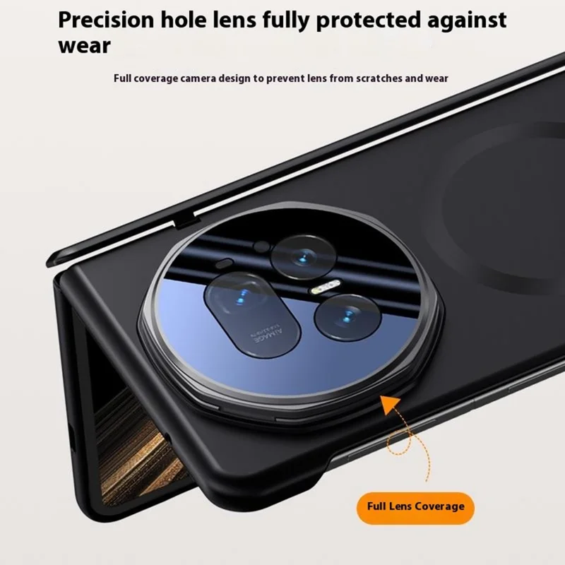 Für Honor Magic V5 5G Magnetische Hülle Hartplastik Handyhülle mit HD-Schutzglas, Objektivständer - Schwarz
