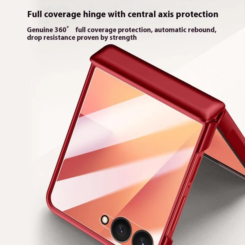 For Samsung Galaxy Z Flip7 5G Case Hard PC Hinge Protection Phone Cover with Rear Small Screen Protector - Red