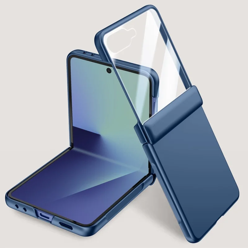 For Samsung Galaxy Z Flip7 5G Case Hard PC Hinge Protection Phone Cover with Rear Small Screen Protector - Blue