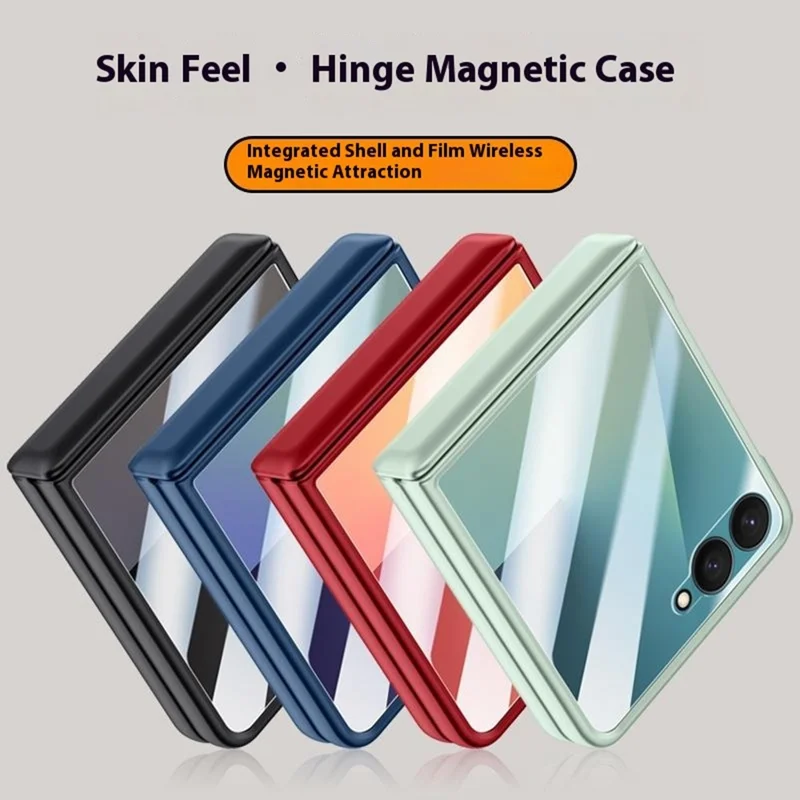 For Samsung Galaxy Z Flip7 5G Magnetic Case Hard PC Phone Cover with Rear Small Screen Protector - Black