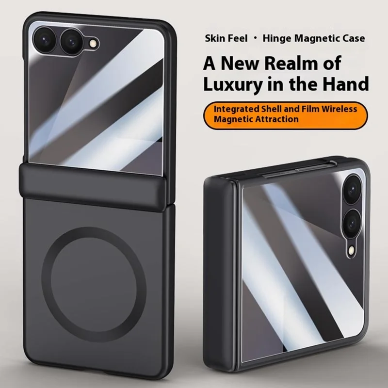 For Samsung Galaxy Z Flip7 5G Magnetic Case Hard PC Phone Cover with Rear Small Screen Protector - Black