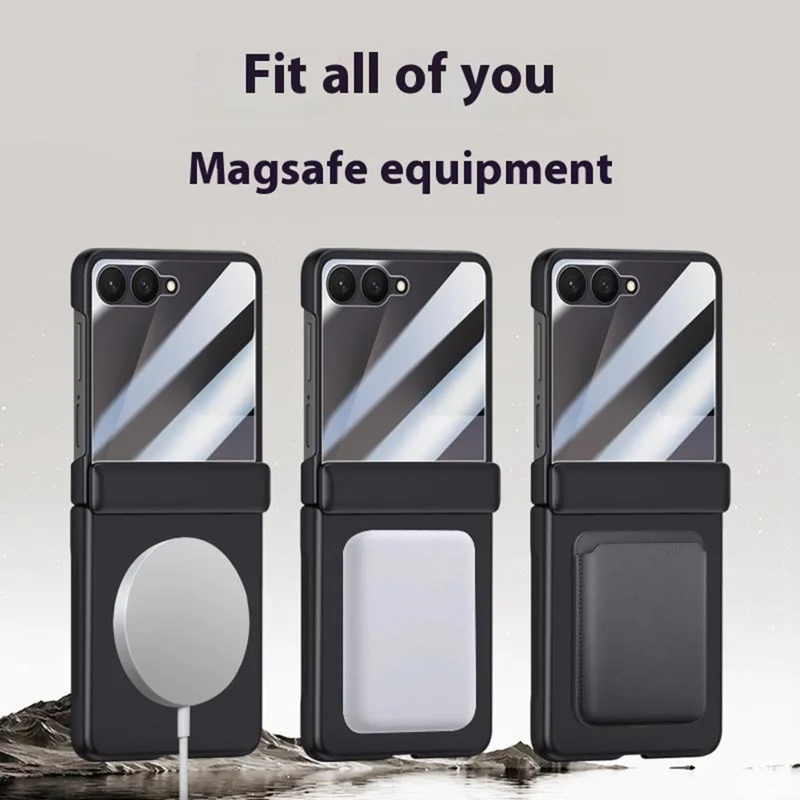 For Samsung Galaxy Z Flip7 5G Magnetic Case Hard PC Phone Cover with Rear Small Screen Protector - Black
