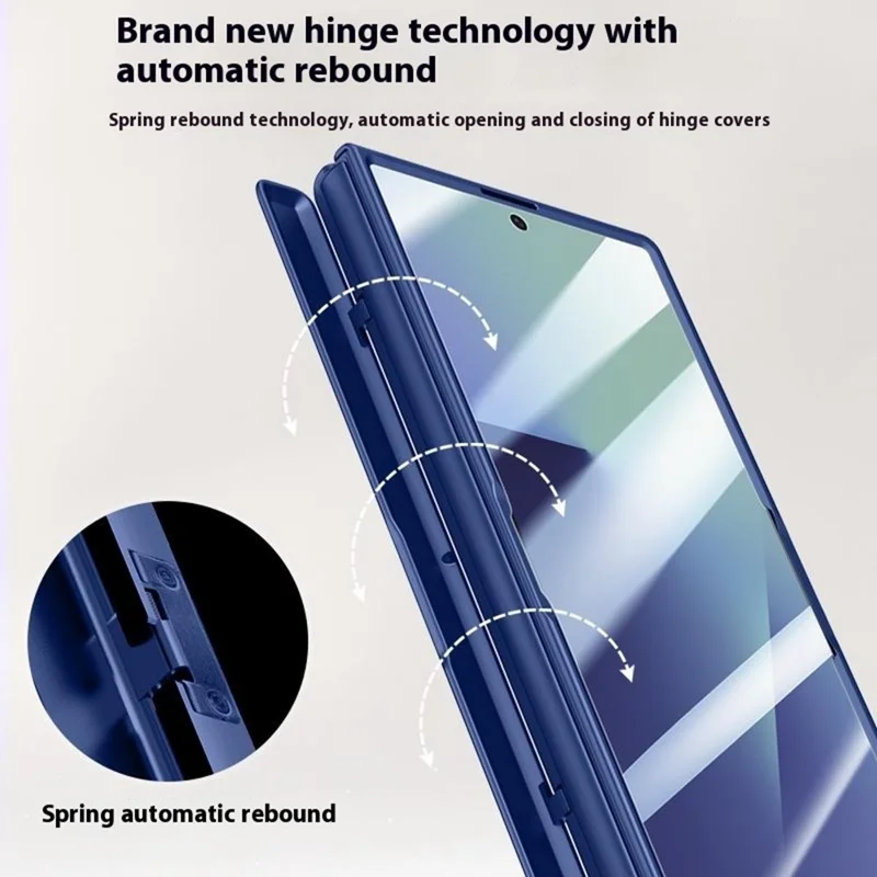 For Samsung Galaxy Z Fold7 5G Case Kickstand Hard PC Phone Cover with HD Tempered Glass Film - Blue