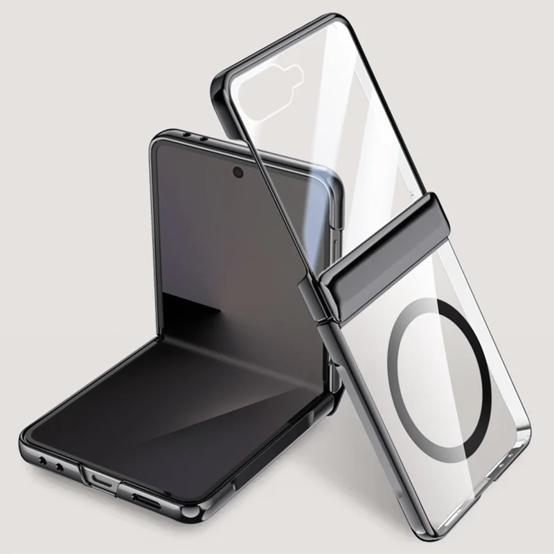 For Samsung Galaxy Z Flip7 5G Magnetic Case Hard PC + Acrylic Phone Cover with HD Rear Small Screen Protector - Black