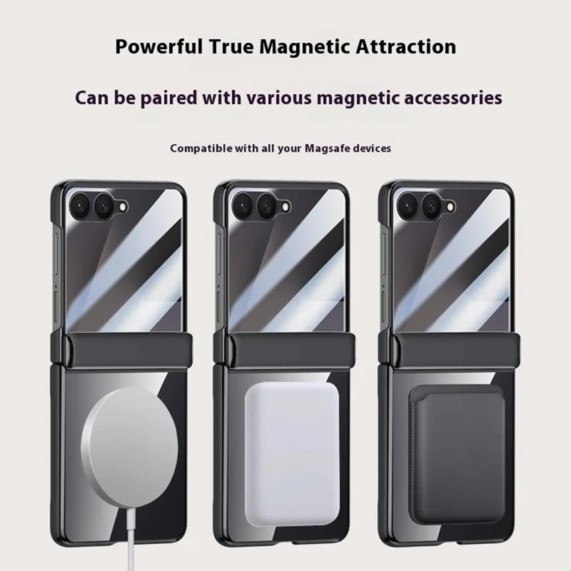 For Samsung Galaxy Z Flip7 5G Magnetic Case Hard PC + Acrylic Phone Cover with HD Rear Small Screen Protector - Black