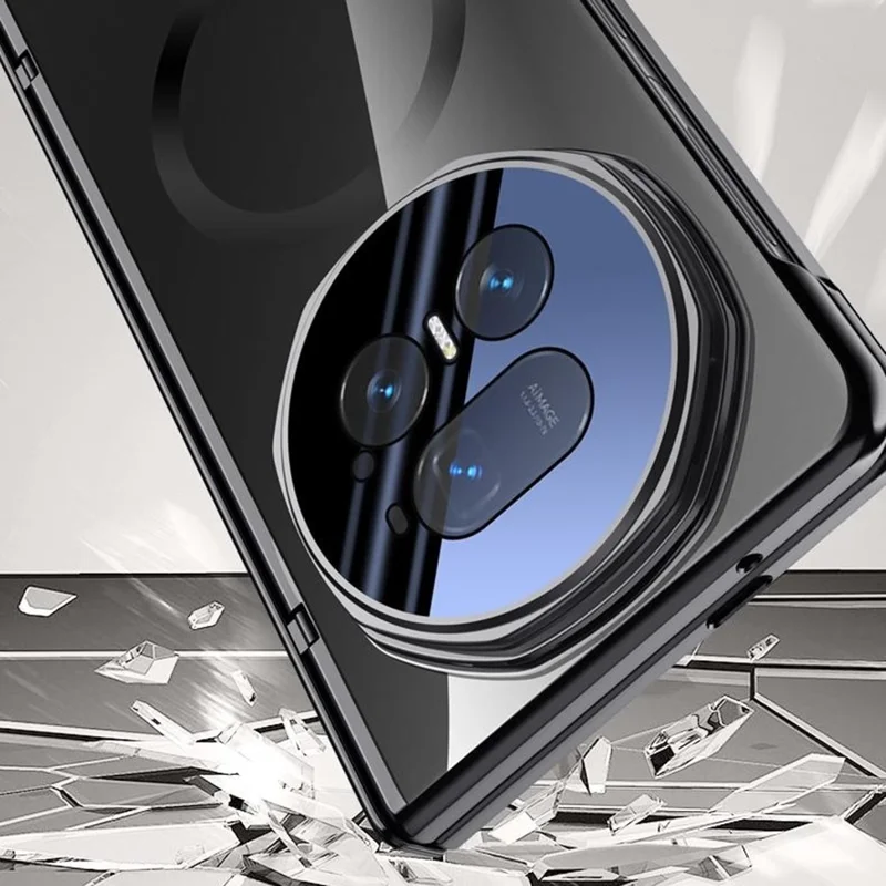 For Honor Magic V5 5G Magnetic Case PC + Acrylic Phone Cover with Anti-Spy Screen Protector, Lens Kickstand - Silver