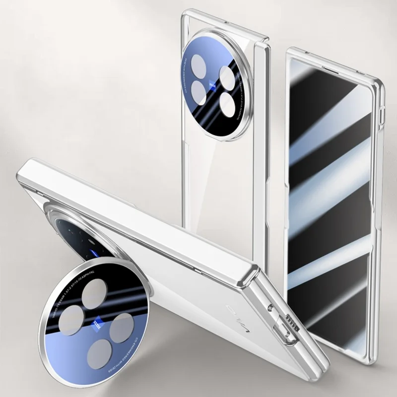 For vivo X Fold5 5G Case PC + Acrylic Phone Cover with Anti-Peep Screen Protector, Lens Kickstand - Silver
