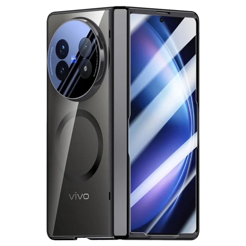 For vivo X Fold5 5G Magnetic Case PC + Acrylic Phone Cover with Anti-Spy Screen Protector, Lens Kickstand - Black