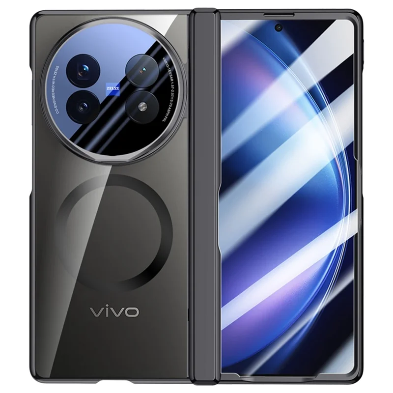 For vivo X Fold5 5G Magnetic Case PC + Acrylic Phone Cover with Anti-Spy Screen Protector, Lens Kickstand - Black