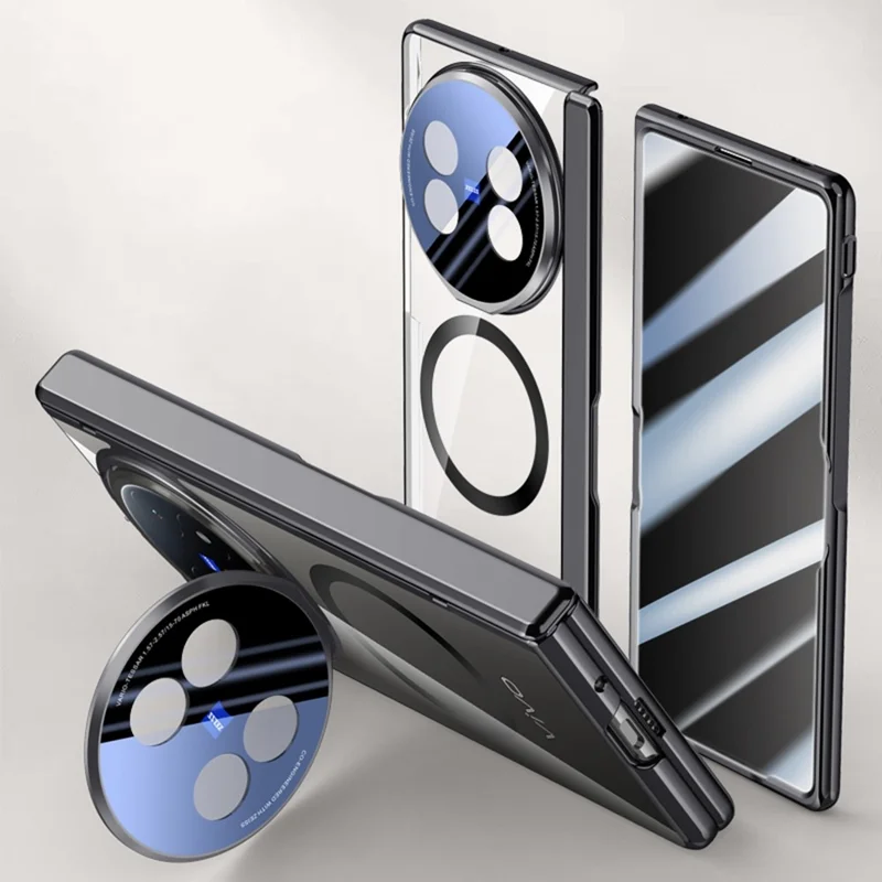 For vivo X Fold5 5G Magnetic Case PC + Acrylic Phone Cover with Anti-Spy Screen Protector, Lens Kickstand - Black