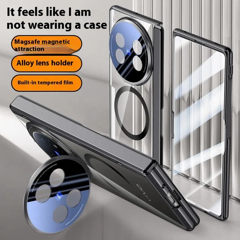 For vivo X Fold5 5G Magnetic Case PC + Acrylic Phone Cover with Anti-Spy Screen Protector, Lens Kickstand - Black