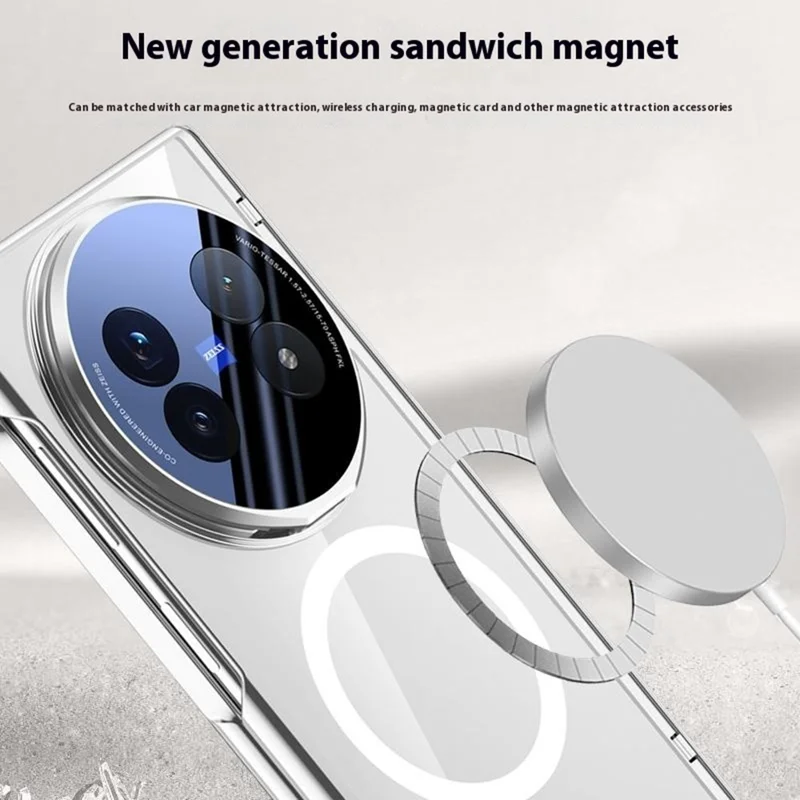 For vivo X Fold5 5G Magnetic Case PC + Acrylic Phone Cover with Anti-Spy Screen Protector, Lens Kickstand - Black