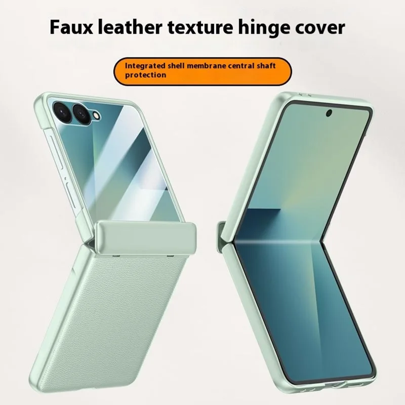 Capa para Samsung Galaxy Z Flip7 5G em Couro + PC com Protetor de Tela Traseiro - Verde