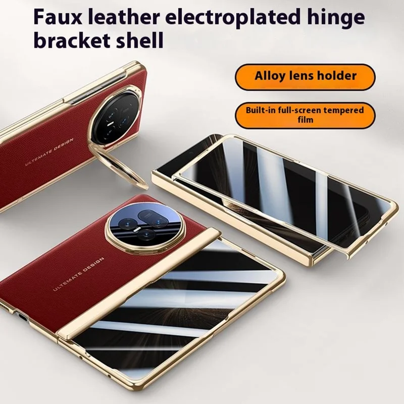 Für Ehre Magic V5 5G Hülle Leder + PC Handyhülle mit HD Hartglas Film, Objektiv Ständer - Rot