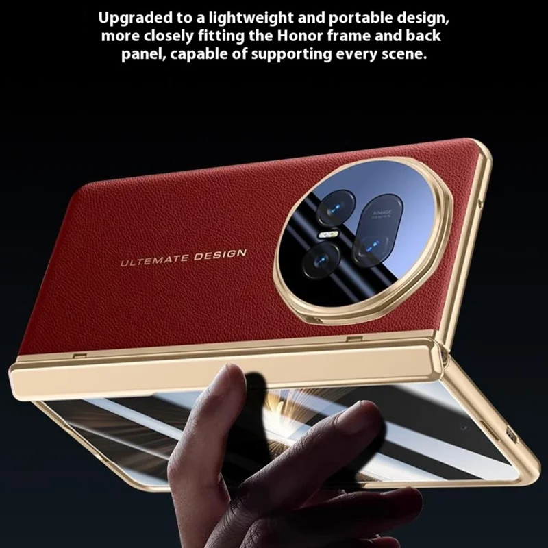 Für Ehre Magic V5 5G Hülle Leder + PC Handyhülle mit HD Hartglas Film, Objektiv Ständer - Rot