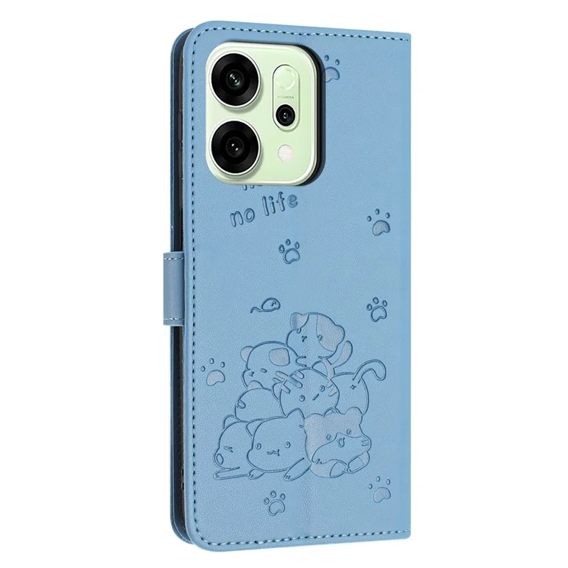 Für Oppo Reno14 Pro 5G (Global) Geldbörse Hülle Katzen Prägung Leder Handyhülle mit Riemen - Blau