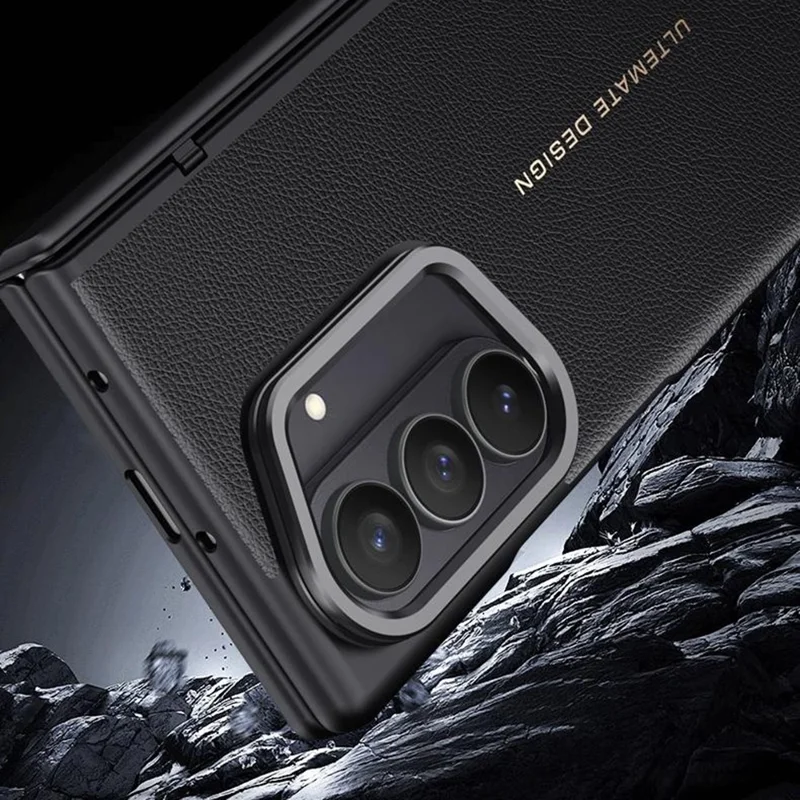Étui pour Samsung Galaxy Z Fold7 5G en cuir + PC avec film de verre trempé HD, support de lentille - Noir