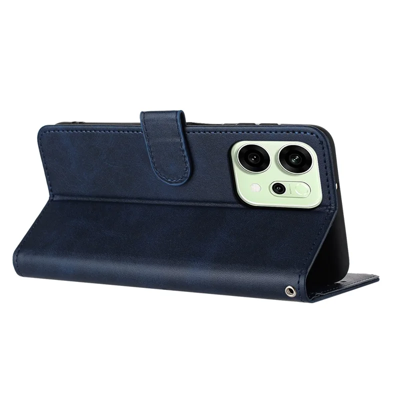 Per Oppo Reno14 5G (Globale) / Reno14 F 5G Cover a Portafoglio con Supporto Pieghevole - Texture Vitello, Pelle PU con Cinturino - Blu
