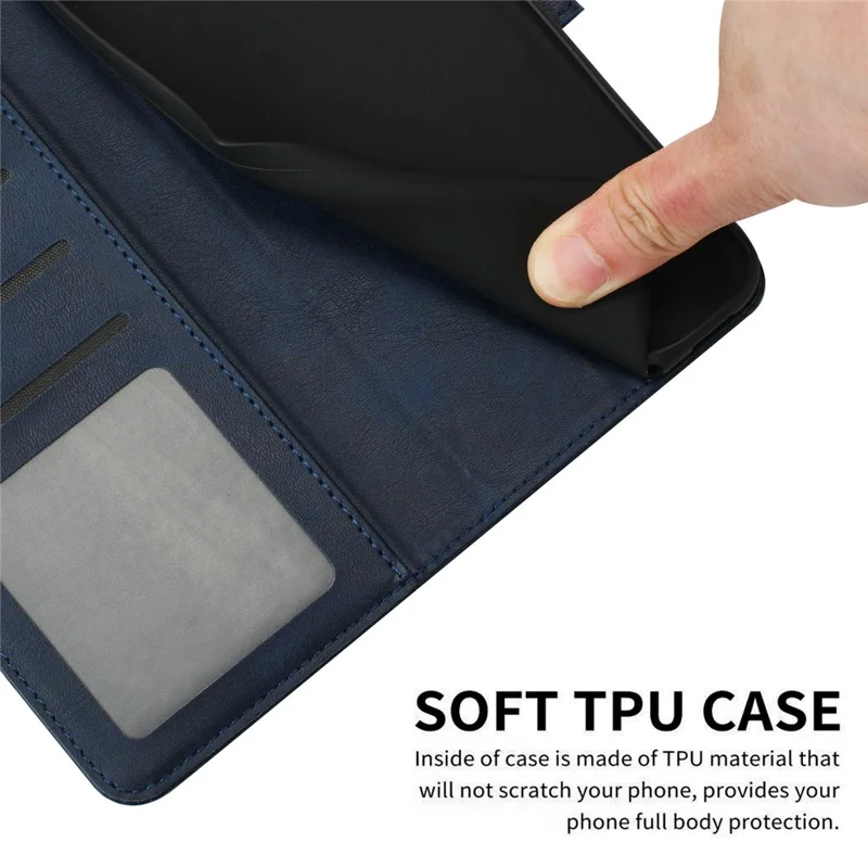 Per Oppo Reno14 5G (Globale) / Reno14 F 5G Cover a Portafoglio con Supporto Pieghevole - Texture Vitello, Pelle PU con Cinturino - Blu