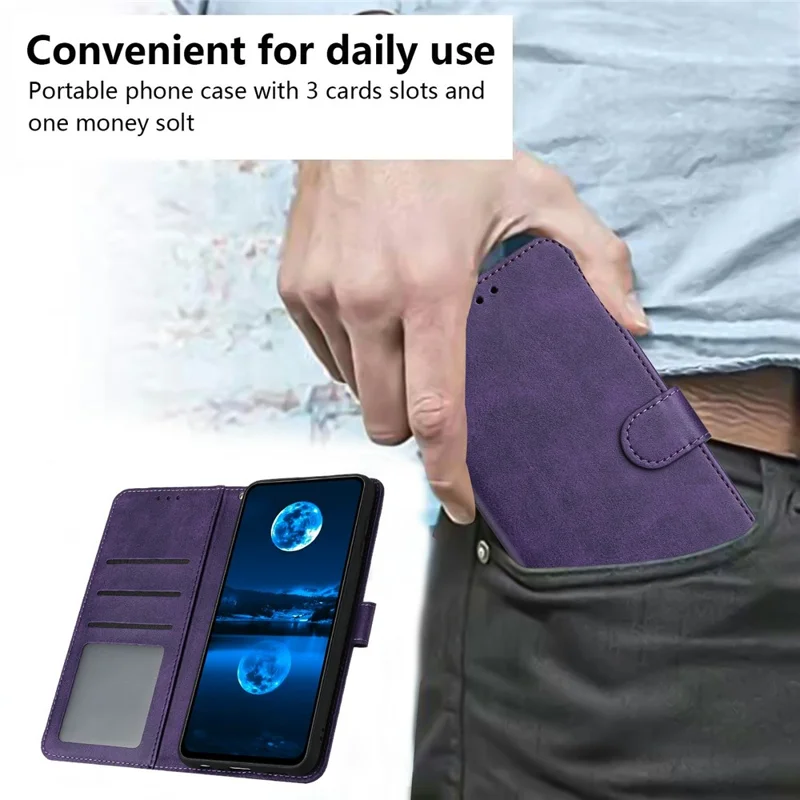 Für Oppo Reno14 Pro 5G (Global) Hülle Klappständer Kalbsleder-Textur PU-Leder Brieftasche Handyhülle mit Trageriemen - Lila