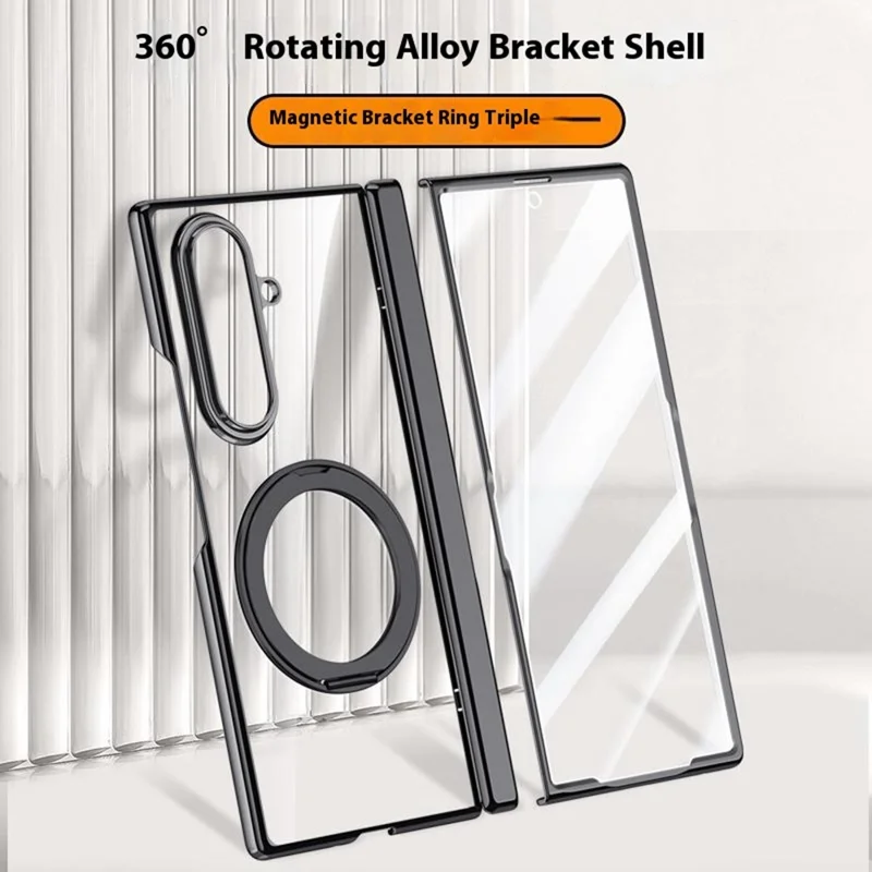 For Samsung Galaxy Z Fold7 5G Case Compatible with MagSafe Kickstand Electroplated PC Phone Cover with Screen Protector - Black