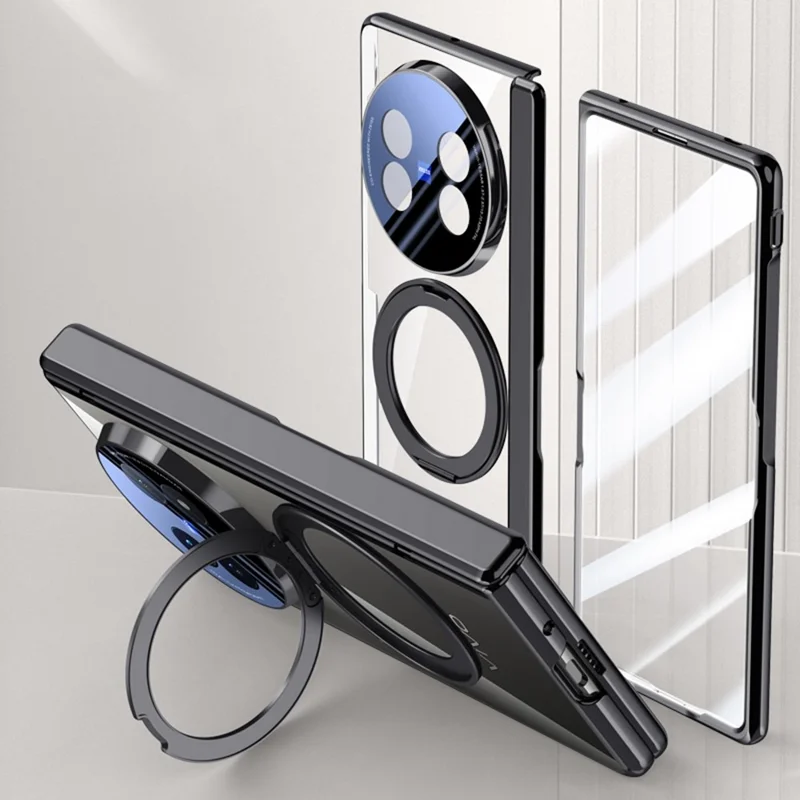For vivo X Fold5 5G Magnetic Case Kickstand Electroplated PC Phone Cover with Screen Protector - Black