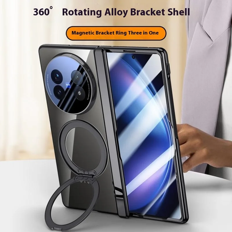 For vivo X Fold5 5G Magnetic Case Kickstand Electroplated PC Phone Cover with Screen Protector - Black