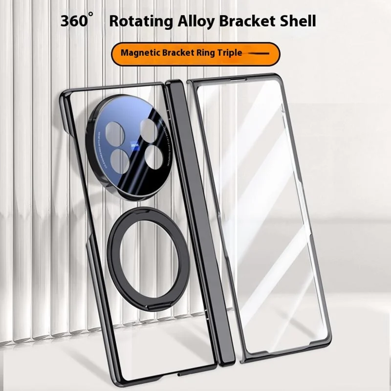 For vivo X Fold5 5G Magnetic Case Kickstand Electroplated PC Phone Cover with Screen Protector - Black