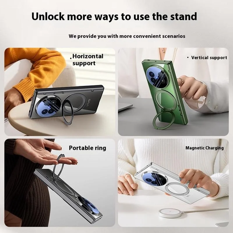 For vivo X Fold5 5G Magnetic Case Kickstand Electroplated PC Phone Cover with Screen Protector - Black