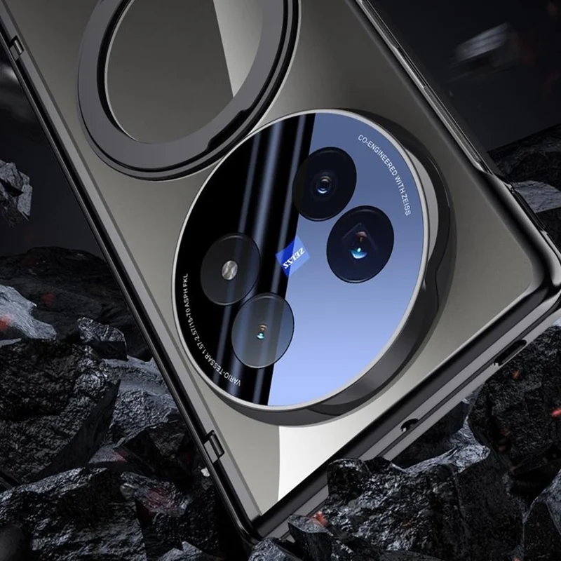 For vivo X Fold5 5G Magnetic Case Kickstand Electroplated PC Phone Cover with Screen Protector - Black