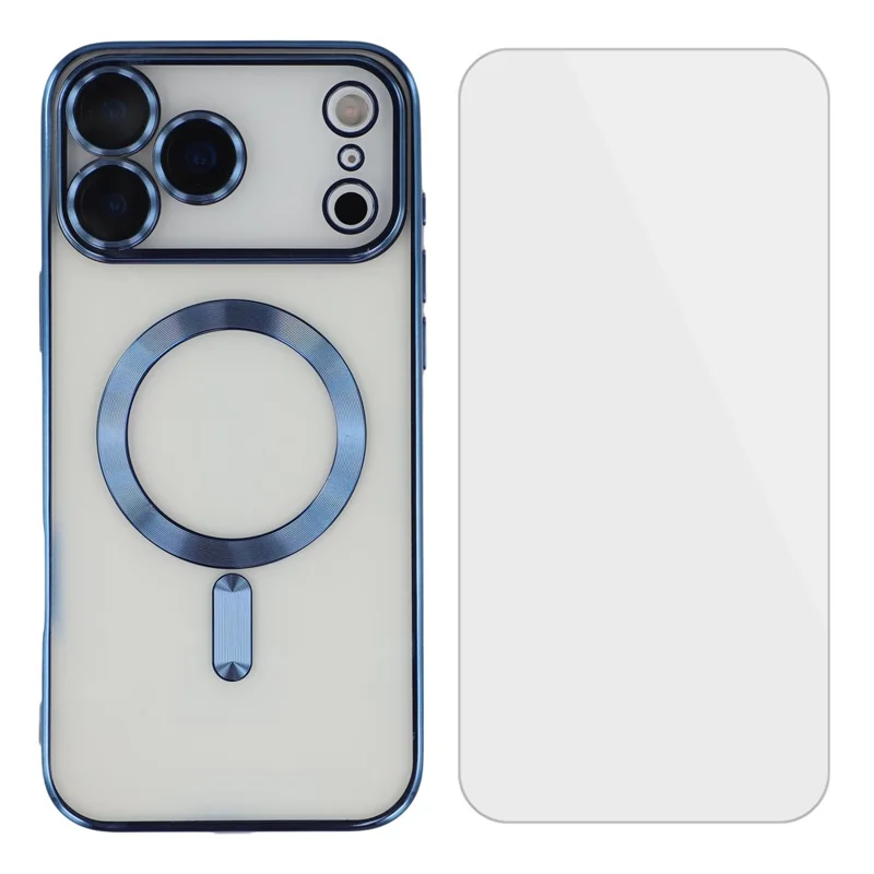 Coque Magnétique pour iPhone 17 Pro avec Motif de Veines de CD, Protection de Lentille en Verre, Coque Arrière TPU avec Film de Protection d'Écran - Bleu