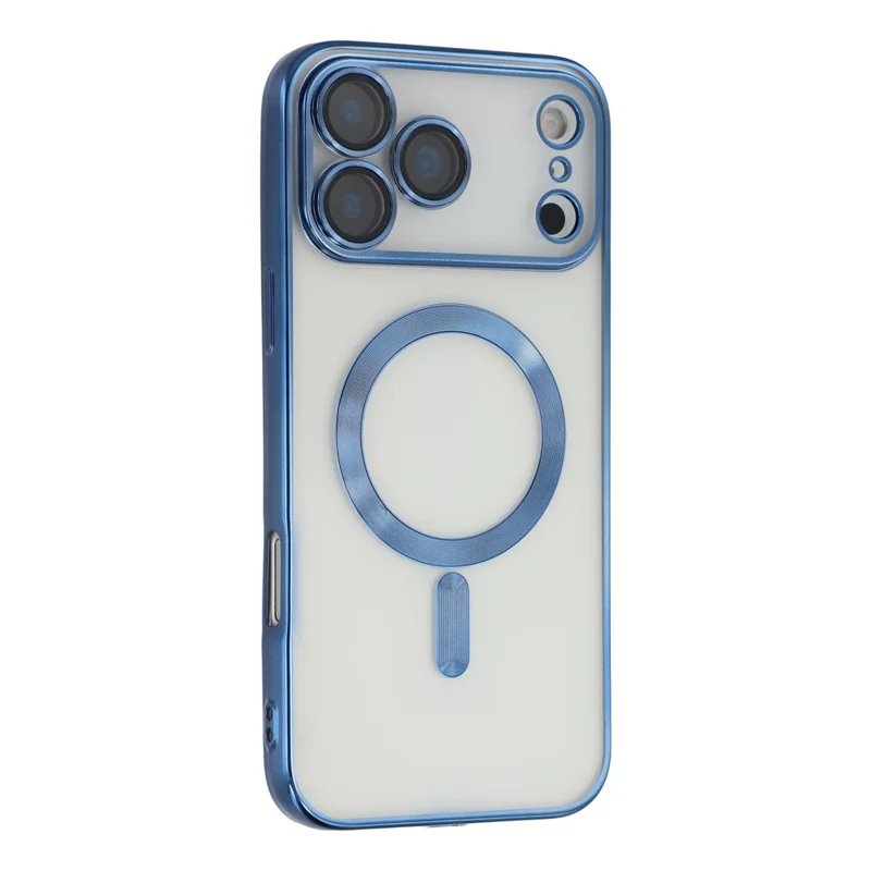 Coque Magnétique pour iPhone 17 Pro avec Motif de Veines de CD, Protection de Lentille en Verre, Coque Arrière TPU avec Film de Protection d'Écran - Bleu
