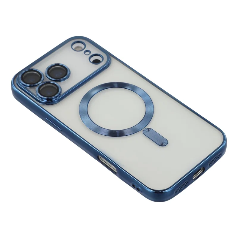 Coque Magnétique pour iPhone 17 Pro avec Motif de Veines de CD, Protection de Lentille en Verre, Coque Arrière TPU avec Film de Protection d'Écran - Bleu