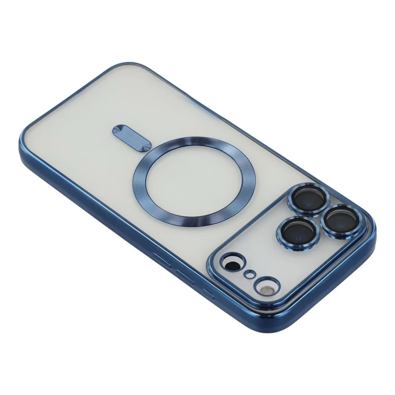 Coque Magnétique pour iPhone 17 Pro avec Motif de Veines de CD, Protection de Lentille en Verre, Coque Arrière TPU avec Film de Protection d'Écran - Bleu