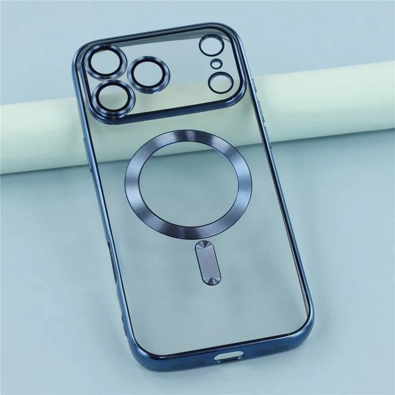 Coque Magnétique pour iPhone 17 Pro avec Motif de Veines de CD, Protection de Lentille en Verre, Coque Arrière TPU avec Film de Protection d'Écran - Bleu