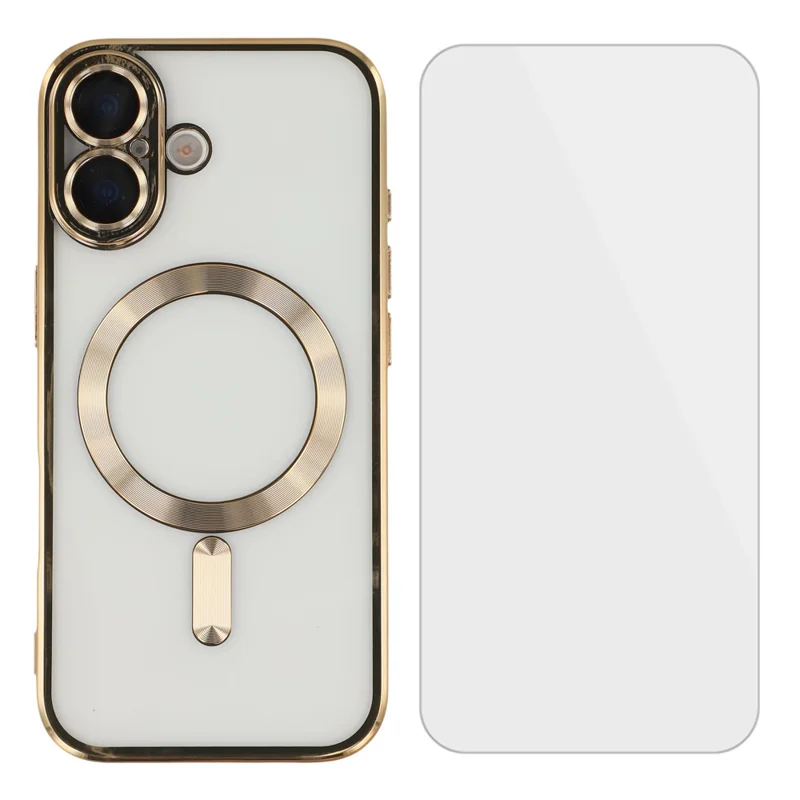 Magnetische Schutzhülle für iPhone 17 mit CD-Venen Glaslinsen-Schutz TPU Rückseite und Displayschutzfolie - Gold