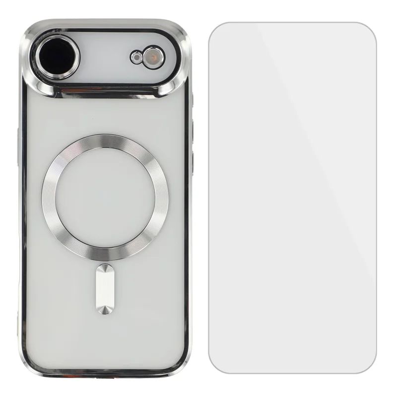Чехол для iPhone 17 с магнитным креплением и стеклянной защитой линзы CD Veins, мягкий чехол для телефона с защитной пленкой - Серебристый