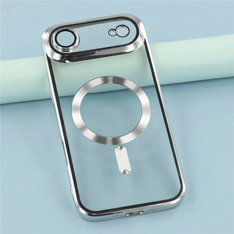 Чехол для iPhone 17 с магнитным креплением и стеклянной защитой линзы CD Veins, мягкий чехол для телефона с защитной пленкой - Серебристый
